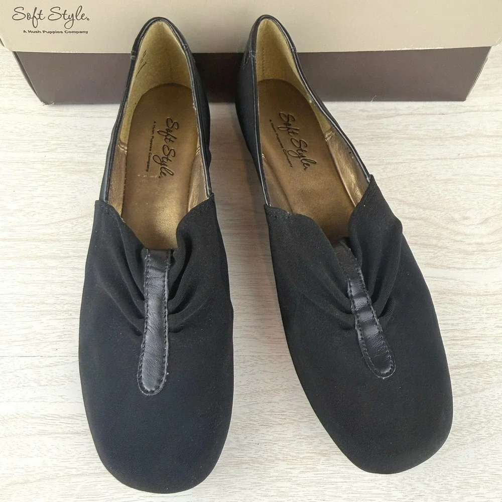 HUSH PUPPIES Womens (8)‎ NIB Soft Style Black Wedge Rhita Academia Comfort Vegan